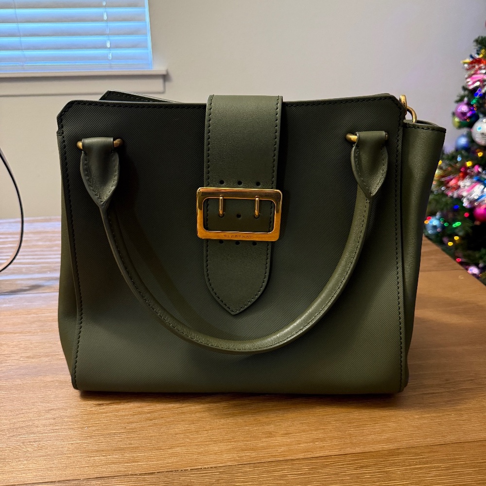 Burberry Moss Green Leather Medium Buckle Tote